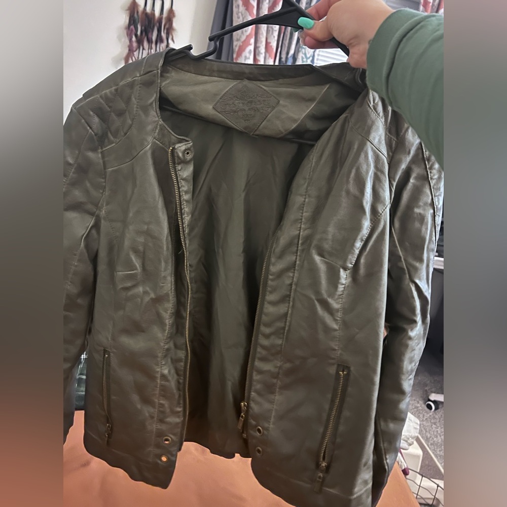 Olive green, pleather jacket